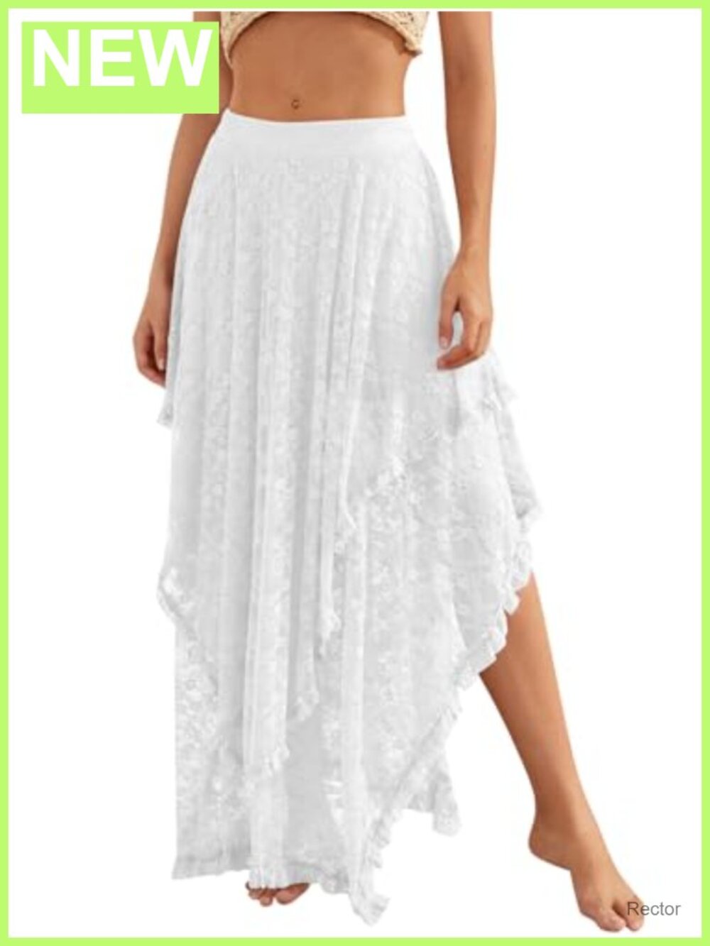 Lace Asymmetrical Layered Hem Maxi Skirt Women's Floral Beach See-Through